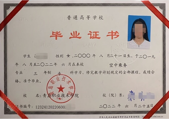 宾县青岛职业技术学院毕业证样本图片