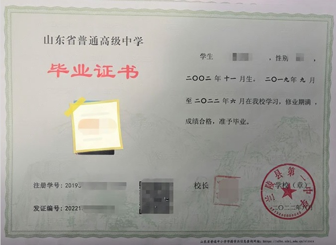 宾县兰陵县第一中学高中毕业证样本